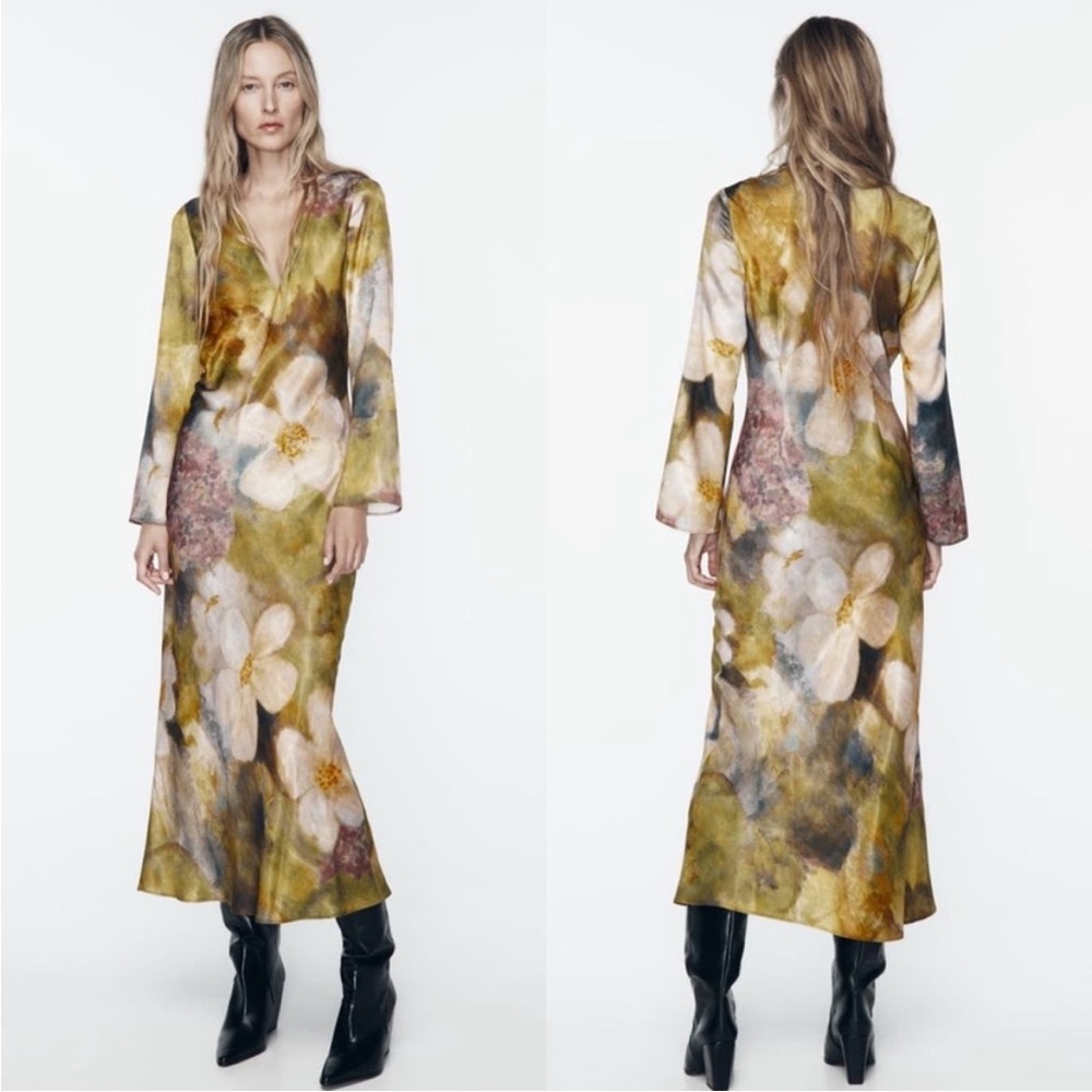 Zara Floral Maxi Dress - Green and Cream